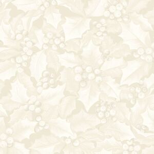 Winter Elegance Holly &amp; Berries NATURAL 110cm Wide Cotton Fabric (0190-4309)