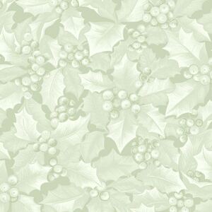 Winter Elegance Holly &amp; Berries LIGHT GREEN 110cm Wide Cotton Fabric (0190-4340)