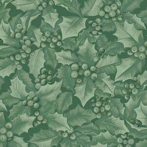 Winter Elegance Holly &amp; Berries MED GREEN 110cm Wide Cotton Fabric (0190-4343)
