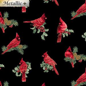 Winter Elegance Winter Cardinals BLACK 110cm Wide Cotton Fabric (0190-4512)