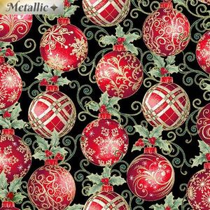 Winter Elegance Ornaments BLACK 110cm Wide Cotton Fabric (0190-4612)