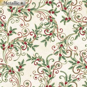 Winter Elegance Leaf Scroll NATURAL 110cm Wide Cotton Fabric (0190-4709)