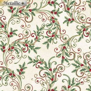 43cm REMNANT Winter Elegance Leaf Scroll NATURAL 110cm Wide Cotton Fabric (0190-4709)