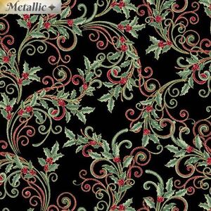 Winter Elegance Leaf Scroll BLACK 110cm Wide Cotton Fabric (0190-4712)