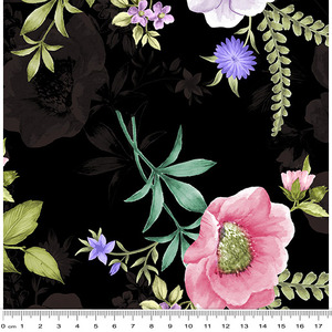 Spring Breeze, Garden Black, Cotton Fabric 110cm Wide (0202-8612)