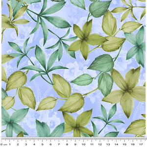Spring Breeze, Breezy Leaves Blue, Cotton Fabric 110cm Wide (0202-8805)