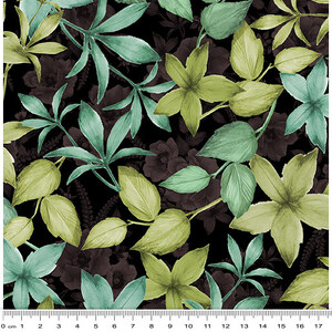 Spring Breeze, Breezy Leaves Black, Cotton Fabric 110cm Wide (0202-8812)