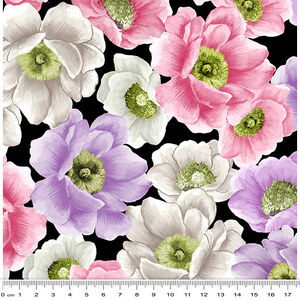 Spring Breeze, Breezy Blossoms Black, Cotton Fabric 110cm Wide (0202-8912)