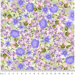 Spring Breeze, Springtime Flowers Sage, Cotton Fabric 110cm Wide (0202-9104)