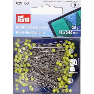 Prym Glass-Headed Pins, 0.60 x 43mm, Yellow, 20g Box #029153