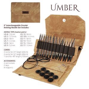 LYKKE Interchangeable Knitting Needle Set 5&quot;, 12 Pairs UMBER