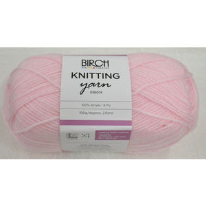 Birch Creative 100% Acrylic Knitting Yarn, 8 Ply 100g Ball (Approx. 270m), BABY PINK