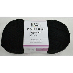 Birch Creative 100% Acrylic Knitting Yarn, 8 Ply 100g Ball (Approx. 270m), BLACK