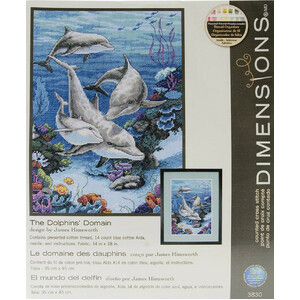 THE DOLPHINS DOMAIN Counted Cross Stitch Kit, 03830 Finished Size: 10&quot; x 14&quot; (25 x 36 cm)