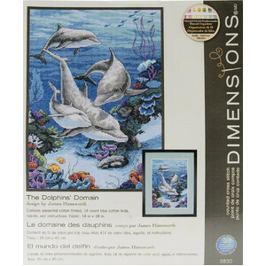 THE DOLPHINS DOMAIN Counted Cross Stitch Kit, 03830 Finished Size: 10" x 14" (25 x 36 cm)
