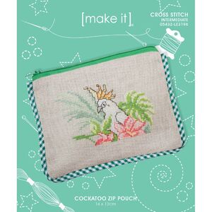 Make It, Cockatoo Zip Pouch Cross Stitch Kit 16 x 12cm