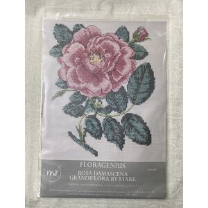 Beutron Cross Stitch Kit, ROSE DAMSCENA 15.24 x 19.05cm, 14ct Aida, DMC Cotton