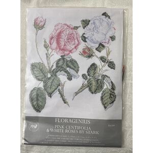 Beutron Cross Stitch Kit, PINK CENTIFOLIA 21.59 x 24.13cm, 14ct Aida, DMC Cotton