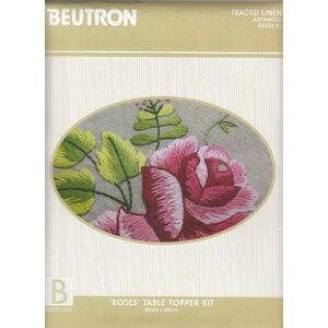ROSES Table Topper Traced Linen Cross Stitch Kit 80 x 80cm, 06053.01