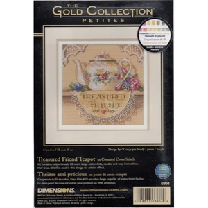 TREASURED FRIEND TEAPOT Counted Cross Stitch Kit 15cm x 15cm, 06904-Gold Collection Petites By Dimensions