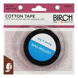 Birch Cotton Tape 6mm x 5 Metres BLACK Non-Stretch 100% Cotton