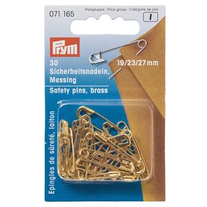 Safety Pins, 19/23/27mm, Assorted Gold-Coloured, 30 pins per pack by Prym