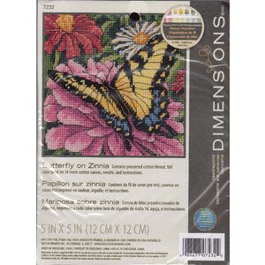 Dimensions Needlepoint Kit BUTTERFLY ON ZINNIA 5&quot; x 5&quot;, 07232