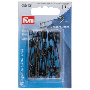 Safety Pins With Coil No. 0-3, 27/38/50mm Assorted Black, 18 total by Prym (085121)