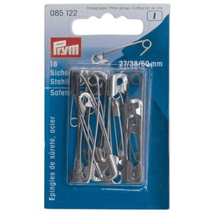 Safety Pins With Coil No. 0-3, 27/38/50mm Assorted Silver/Black, 18 Items