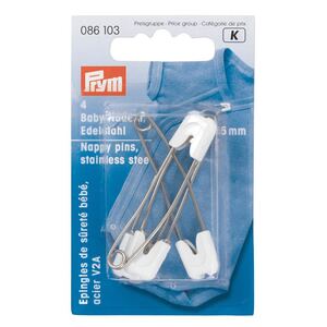 White Nappy Safety Pins, 55mm, 4 per Pack by Prym
