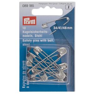 Prym Safety Pins With Ball No. 1-3, 34/41/48mm, Assorted, Silver-Coloured