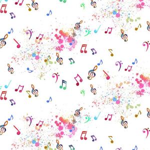 Retro Music Music Notes White, 112cm Wide 100% Cotton Fabric (Per 25cm)