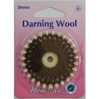 Hemline Darning Wool, BROWN, 20 metres, Strong yarn for darning