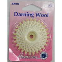 Hemline Darning Wool, 20 metres, WHITE, Strong yarn for darning socks, pullovers, jumpers etc.