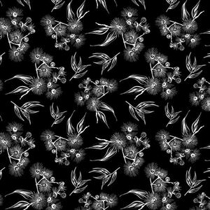 Great Southern Land Blooming Gumnuts Black, 112cm Wide 100% Cotton Fabric
