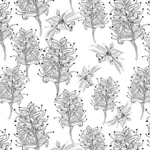 Great Southern Land Grevillea Sketch White, 112cm Wide 100% Cotton Fabric