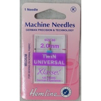 Machine Needle, TWIN UNIVERSAL Size 2.0, 80/12, Pack of 1 Needle