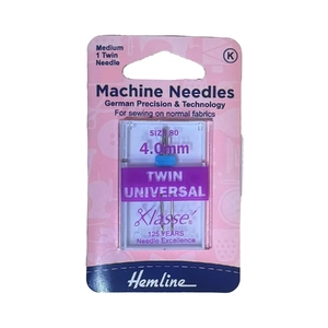 Machine Needles, TWIN UNIVERSAL Size 4.0mm, 80/12, Pack of 1 Needles