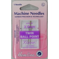 Machine Needles, TWIN BALL POINT Size 3.0mm, 80/12, Pack of 1 Needle
