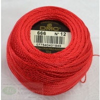DMC Perle (Pearl) 12 Cotton #666 BRIGHT RED 10g Ball 120m