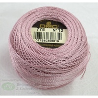 DMC Perle (Pearl) 12 Cotton #778 VERY LIGHT ANTIQUE MAUVE 10g Ball 120m