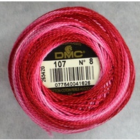 DMC Perle (Pearl) 8 Cotton #107 VARIEGATED CARNATION 10g Ball 80m