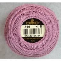 DMC Perle 8 Cotton #316 MEDIUM ANTIQUE MAUVE 10g Ball 80m