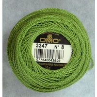 DMC Perle (Pearl) 8 Cotton #3347 MEDIUM YELLOW GREEN 10g Ball 80m