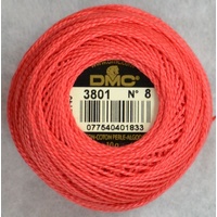 DMC Perle 8 Cotton #3801 DARK MELON RED 10g Ball 80m