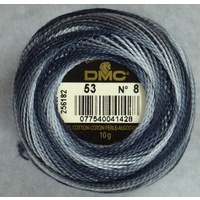 DMC Perle 8 Cotton #53 VARIEGATED STEEL GREY 10g Ball 80m