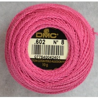 DMC Perle (Pearl) 8 Cotton #602 MEDIUM CRANBERRY 10g Ball 80m