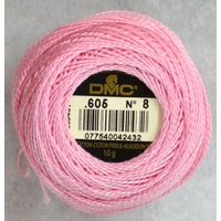 DMC Perle (Pearl) 8 Cotton #605 VERY LIGHT CRANBERRY 10g Ball 80m