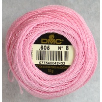 DMC Perle 8 Cotton #605 VERY LIGHT CRANBERRY 10g Ball 80m