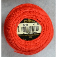 DMC Perle 8 Cotton #606 BRIGHT ORANGE RED 10g Ball 80m